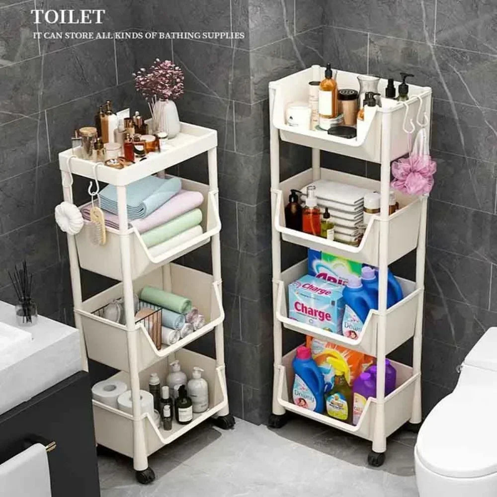 Trolley Bookshelf Kitchen Storage Rack - Narrow Corner Storage Cabinet for Bathroom, Living Room, and Home Organizer