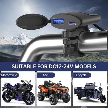 Extractme Motorcycle USB Charger: 30W QC3.0 Type C Charger - IP67 Waterproof with Handlebar Mounting Bracket for Moto Phone Charging