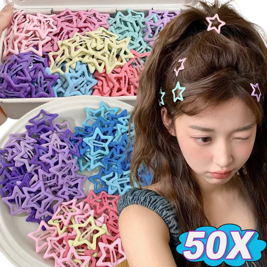 10/50PCS Colorful Kawaii Star Barrettes – Y2K Sweet Girls Metal Snap Hairclips & Hair Jewelry Gifts