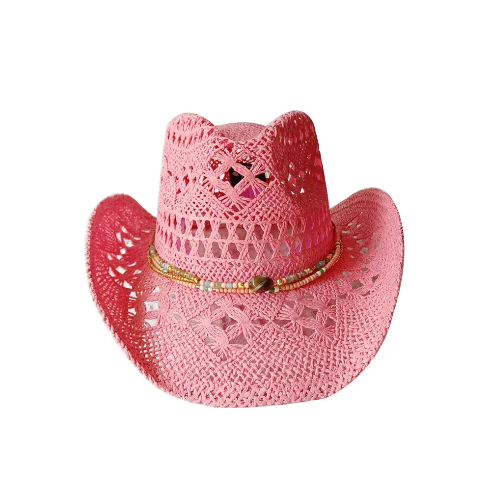 Melesh Western Women's Mint Green Cowboy Hat – Straw, Wide Brim, Plasticity Strong for Sunshine & Beach Wear