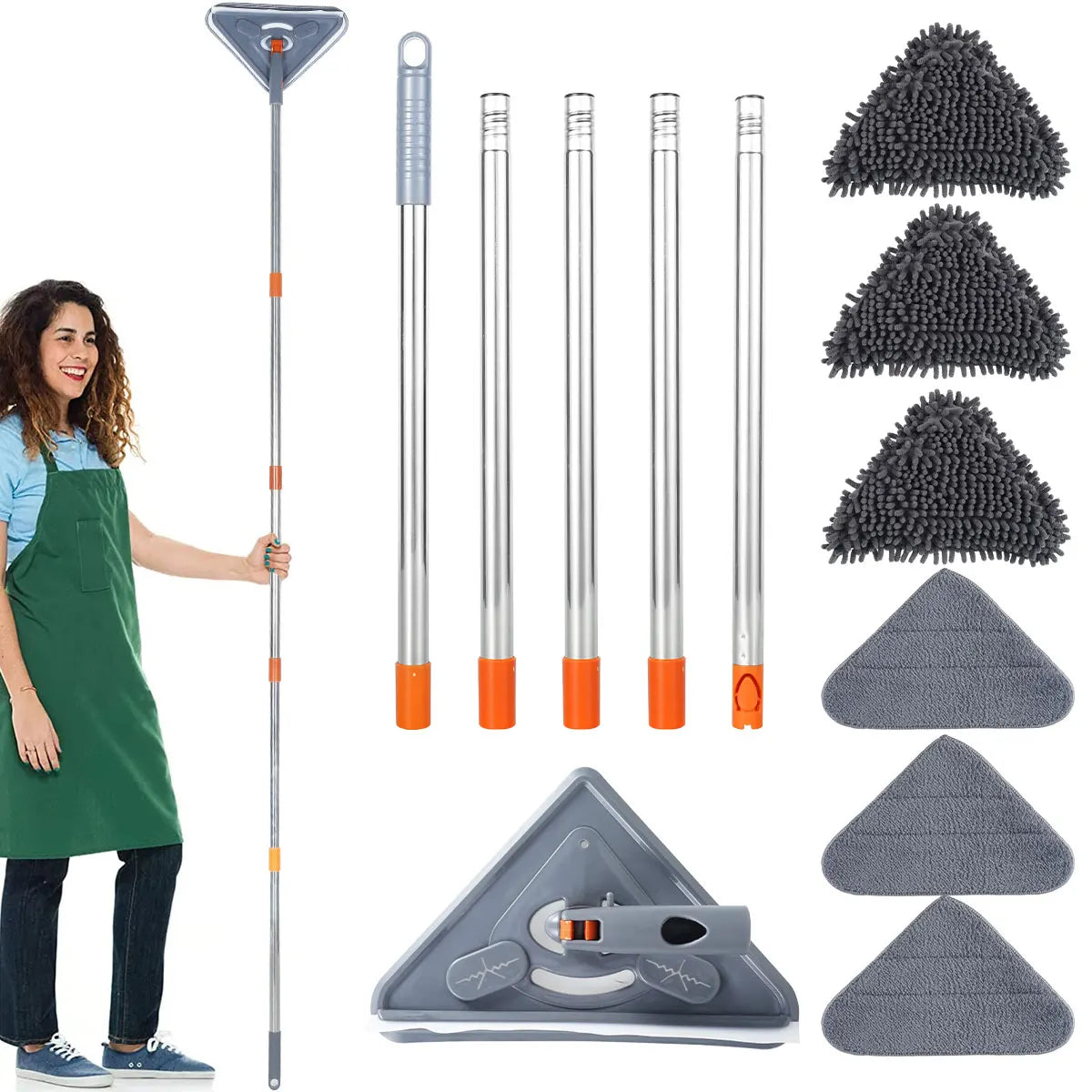 360° Rotating Triangle Wall Mop | Long Handle Adjustable Microfiber Mop for Dry & Wet Cleaning | Floor & Wall Dust Cleaner