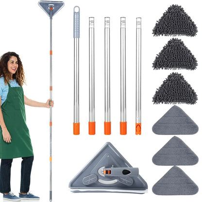 360° Rotating Triangle Wall Mop | Long Handle Adjustable Microfiber Mop for Dry & Wet Cleaning | Floor & Wall Dust Cleaner