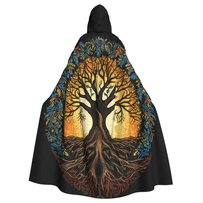 Tree of Life Celtic Cloak – Hooded Medieval Costume for Adults, Witch, Wicca, Vampire & Elf Purim Carnival Party