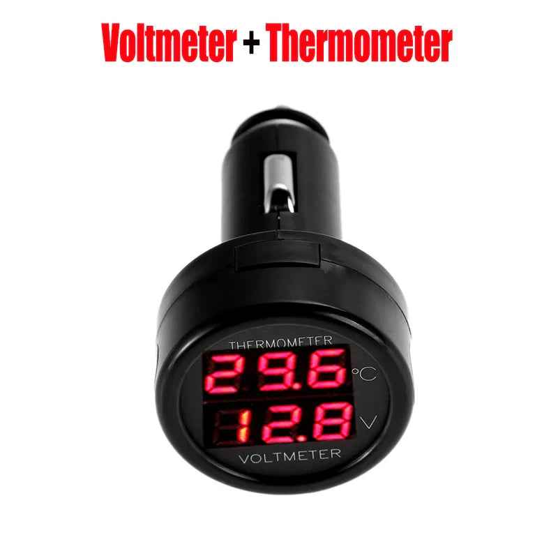 3-in-1 Car Charger & Voltmeter – 12/24V USB Charger with Thermometer, LED Digital Display & Current/Volt Detector