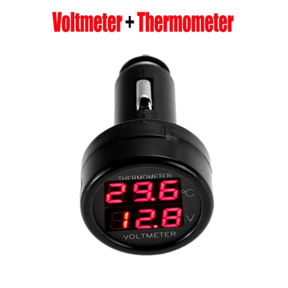 3-in-1 Car Charger & Voltmeter – 12/24V USB Charger with Thermometer, LED Digital Display & Current/Volt Detector
