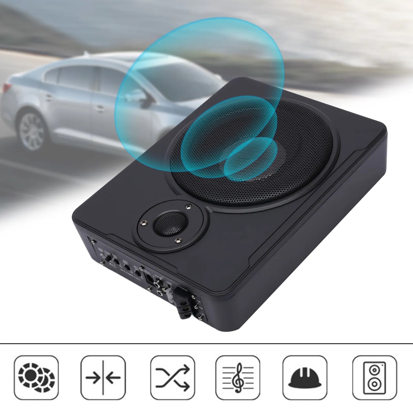 Powerful 8-Inch Ultra Thin Car Subwoofer with Metal Cover - 12V 600W Active Under Seat Car Subwoofer for Deep Bass