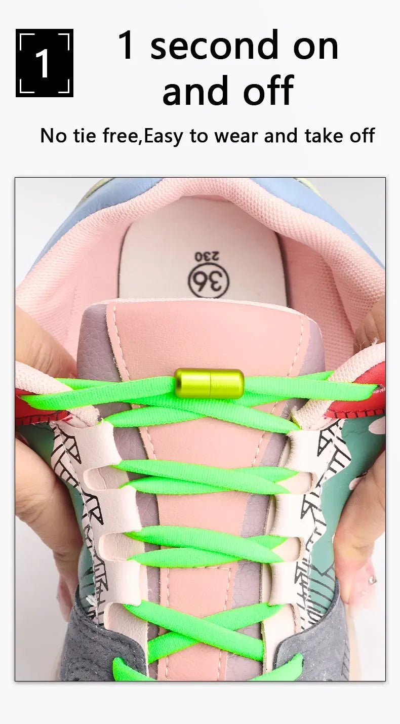 New Colorful Elastic No-Tie Shoelaces – Round Sneakers Laces for Kids & Adults