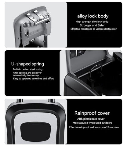 4 Digit Outdoor Password Key Box with Waterproof Steel Wire Hanging Hook - Free Installation & Extended Locking Storage