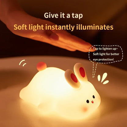 LED Silicone Rabbit Night Light – Touch Sensor Cute Animal Lamp, Bedroom & Kids Table Lamp, Home Decor Gift for Baby and Child