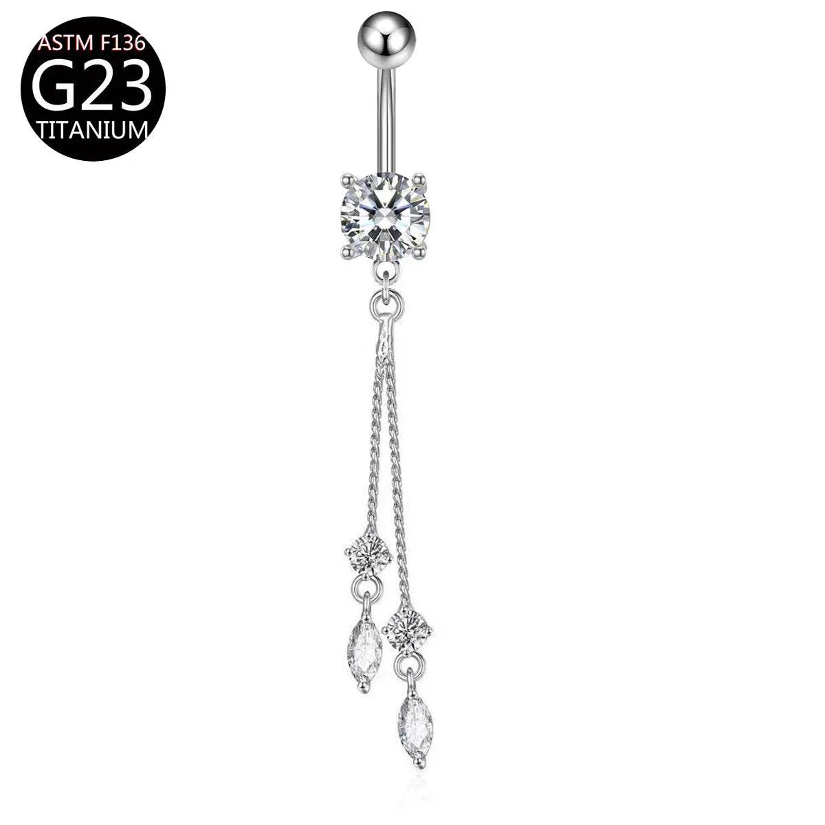 G23 Titanium Belly Button Ring - Zircon Butterfly Heart Dangle Navel Piercing Jewelry for Women 14G Sexy Style