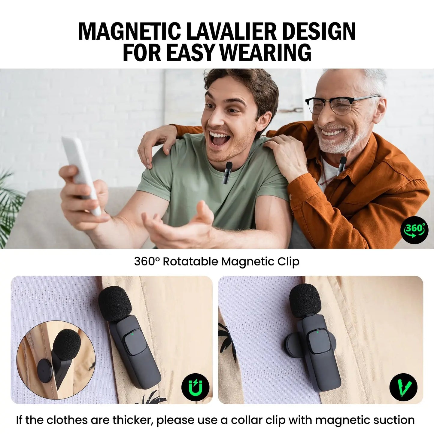Basix Wireless Lavalier Microphone – Mini Windproof Audio Recorder with Replaceable Wool for iPhone 16, Vlog & YouTube Shooting
