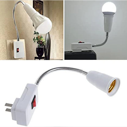 Flexible Stainless Steel E27 Lamp Base: Bendable Mobile Test Light Socket Adapter with Switch - Durable Light Fixture Plug