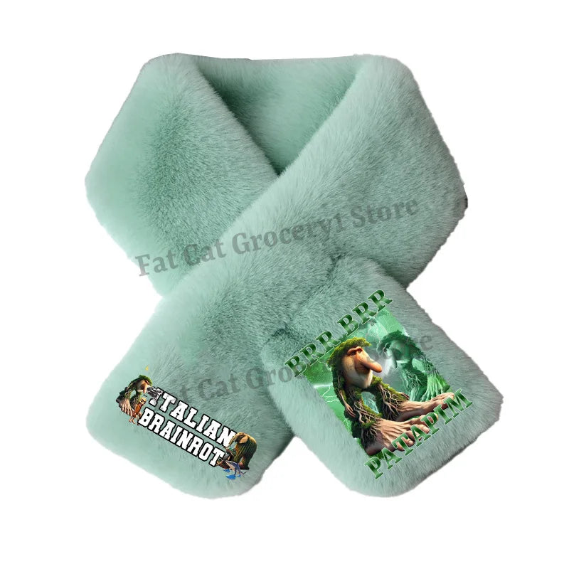 Italian Brainrot Plush Scarf – Kawaii Tralalero Neckerchief for Kids, Boys & Girls, Winter Warm Muffler, Children’s Bandelet Gift