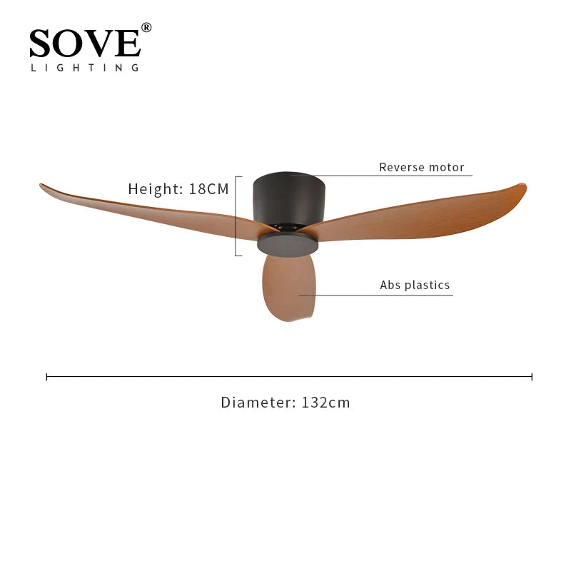 SOVE Modern Low Floor Ceiling Fan 30W - Remote Controlled, DC Motor, Simple Design Without Light, 220V