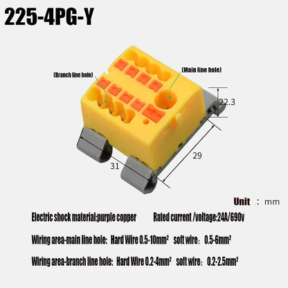 Push-In Modular Wire Connector Terminal Block – Compact 1-In Multiple-Out Splicing Lighting Connector, 225 Series (1Pc)