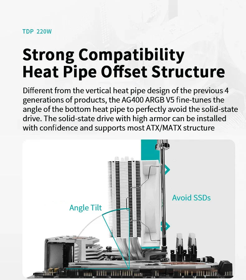 DEEPCOOL AG400 ARGB CPU Air Cooler — 4 Heat Pipe PWM Cooler for Intel LGA1700/1200/115X/1151/1155 & AMD AM4/AM5