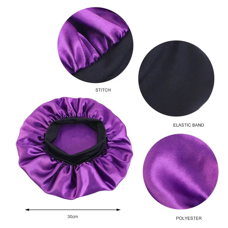 Women's Satin Wide-Brimmed Bonnet – Unisex Night Sleeping & Bathing Head Wrap with Elastic Band for Hair Care
