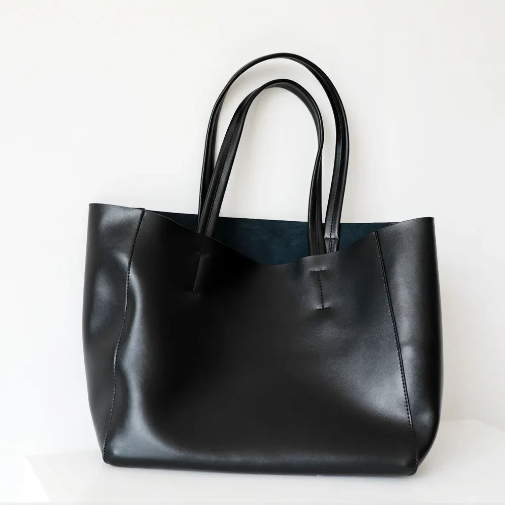 Customizable Name Large Capacity Commuter Bag – 100% Genuine Leather Soft Tote, Single Shoulder & Diagonal Shopping Bag
