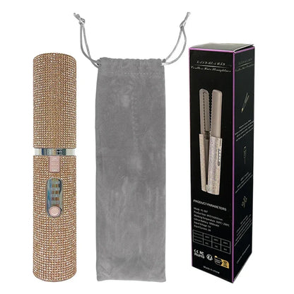 2-in-1 Wireless Hair Straightener & Curler – USB Rechargeable Diamond Design Styling Brush for Travel & Home