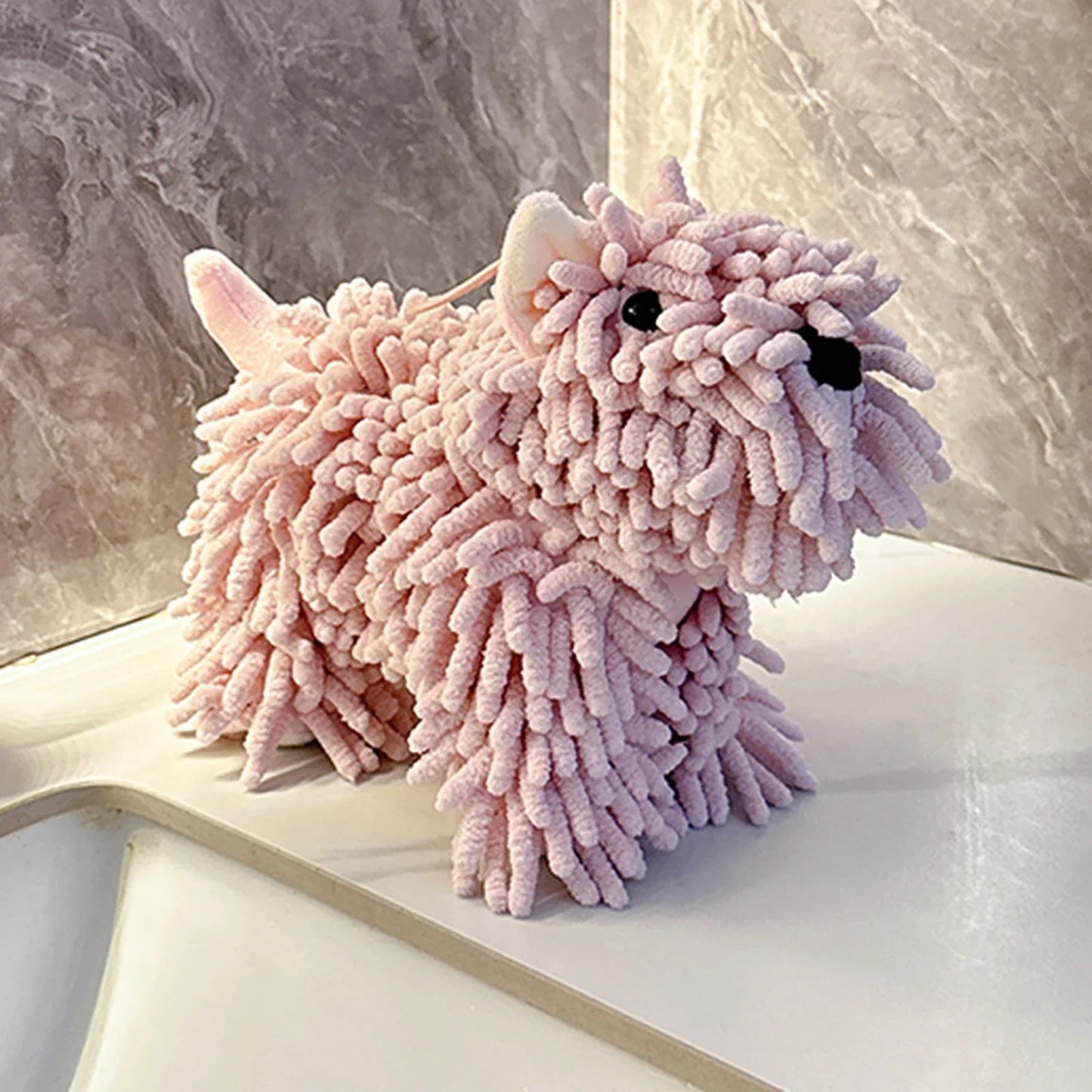 Cute Cartoon Dog Chenille Hanging Hand Towel – Soft, Absorbent Bathroom & Kitchen Drying Puff