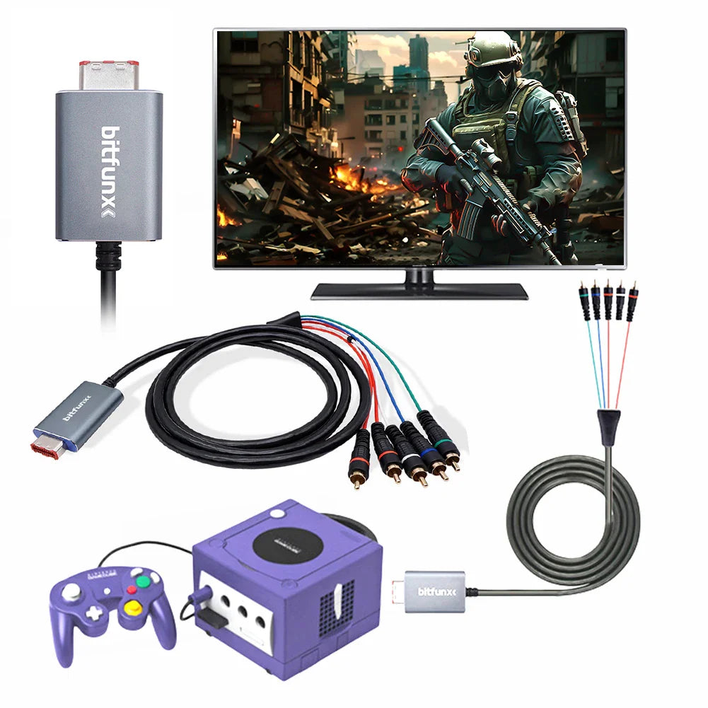 Bitfunx 5RCA YPbPr Component Converter Cable — High-Quality Audio & Video Adapter for Nintendo GameCube NGC Digital AV Output