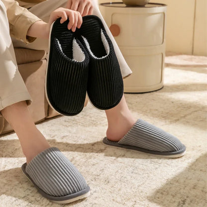 Men’s Winter Plush Slippers – Soft Non-Slip Indoor Shoes with Flat Heel, Comfortable Bedroom Slippers for Autumn & Home Use