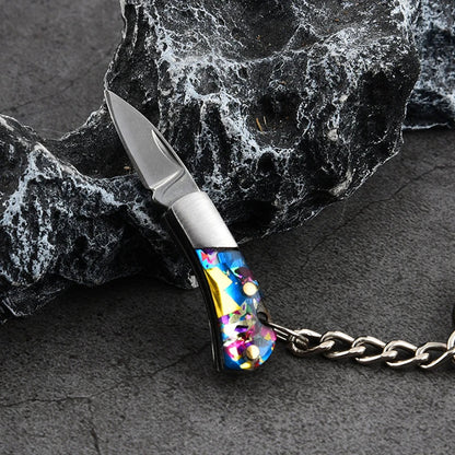 5cm Mini Folding Knife Keychain – Acrylic & Brass Portable Blade Pendant for Camping, Outdoor, and Everyday Carry