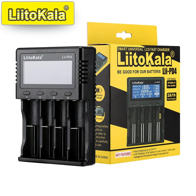 LiitoKala Lii-PD4/PD2 AC PD Charger – Fast Charging 4/2-Bay for 21700, 18650, AA & AAA Batteries with LCD & Multi-Protection