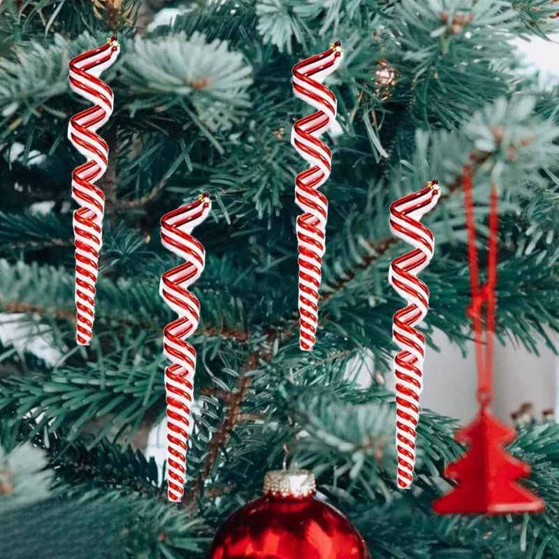 4PCS Christmas Candy Stick Decorations – Hanging Plastic Lollipops for Tree Ornaments & Holiday Decor