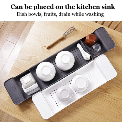 Expandable Bathtub Tray with Drain | Multifunctional Bathtub Shelf | Detachable PP Storage Organizer | Adjustable 55-78 CM