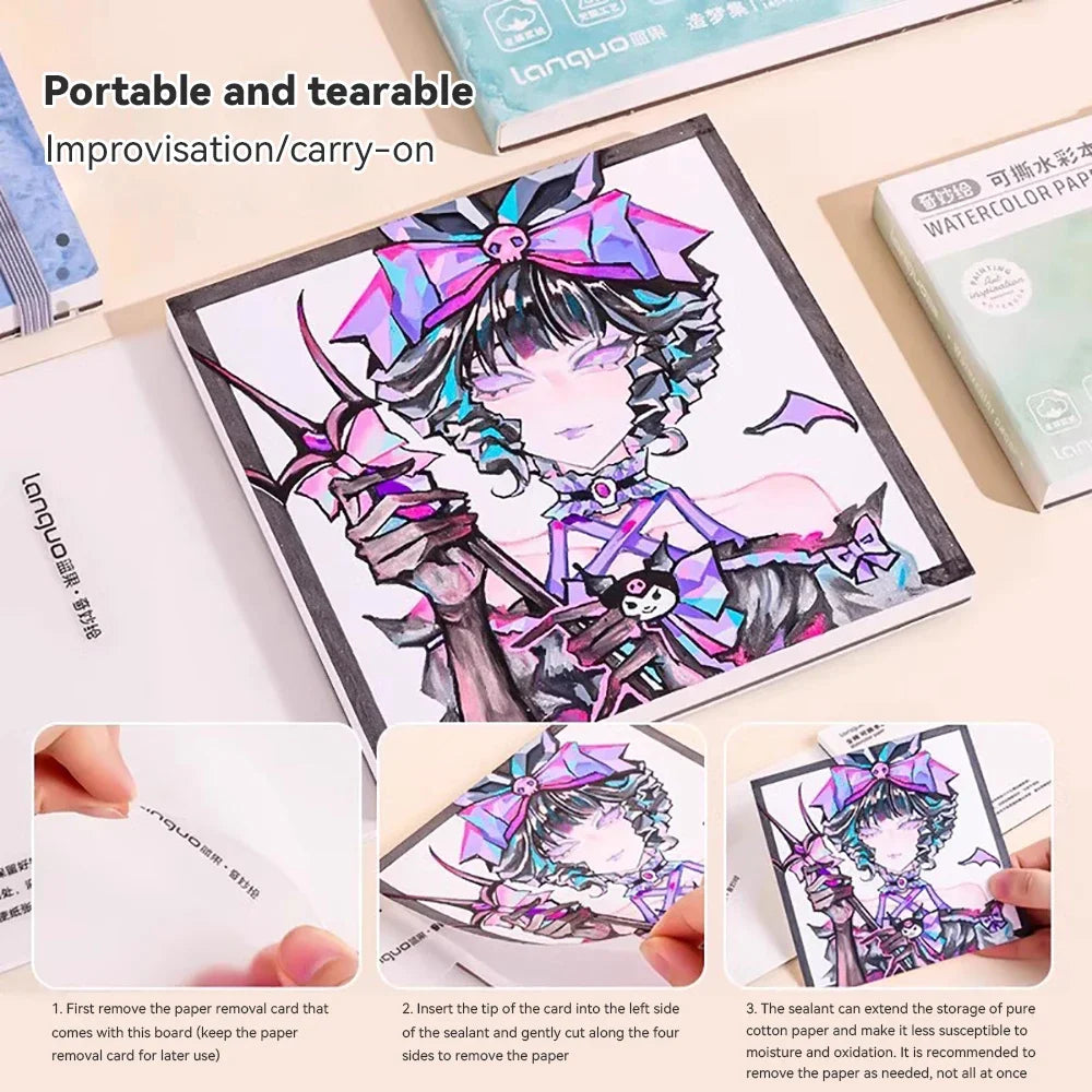 100% Cotton Mini Watercolor Paper Book – 300gsm Tearable Sketchbook Journal for Drawing & Painting