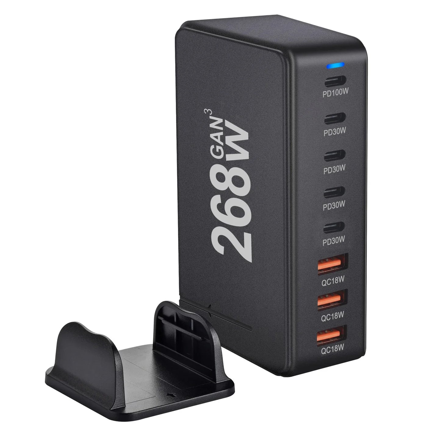 268W Desktop GaN Charger – 8-Port USB Type-C PD Fast Charger with Quick Charge 3.0 for Mobile Devices