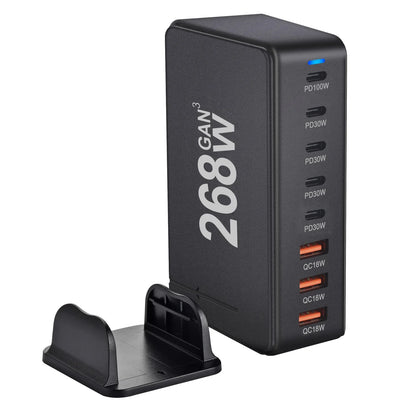 268W Desktop GaN Charger – 8-Port USB Type-C PD Fast Charger with Quick Charge 3.0 for Mobile Devices
