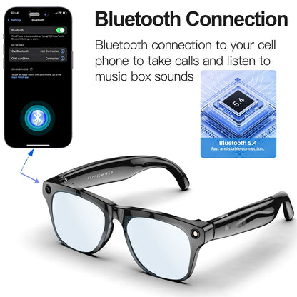 Smart Bluetooth Glasses for Men & Women — AI Translator 140 Languages, Anti-Blue Light, Camera & Speaker for Travel and Meetings