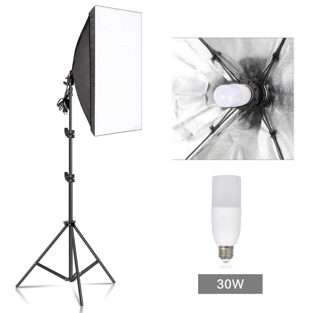 30W-40W Photography Softbox Lighting Kit – 50x70CM Continuous Soft Light for Studio and Portrait Shooting