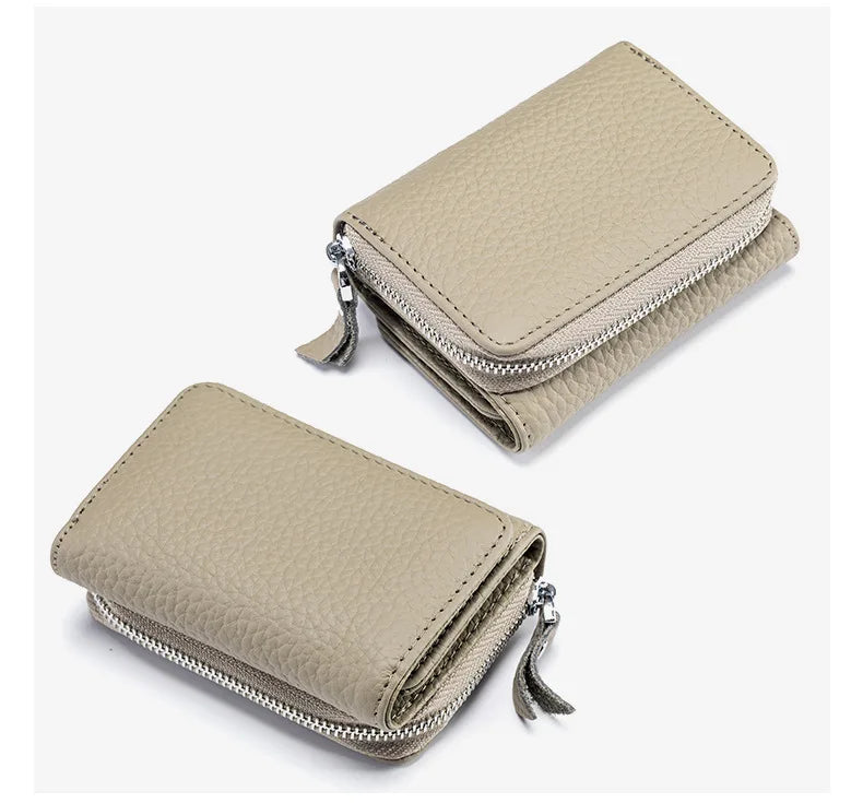 Genuine Leather Women’s Wallet — Small Zipper Coin Purse, Short Cowhide RFID Card & Money Holder, Perfect Gift for Women