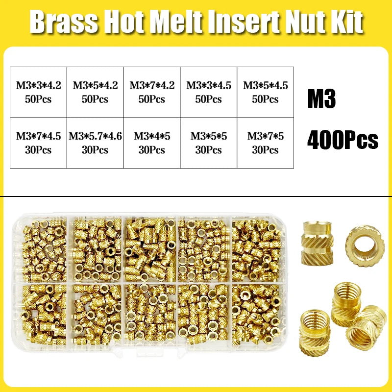 Brass Threaded Insert Nut Kit M2–M8 – Heat Set Knurled Copper Nuts for 3D Printing & Plastic Injection