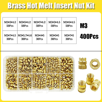 Brass Threaded Insert Nut Kit M2–M8 – Heat Set Knurled Copper Nuts for 3D Printing & Plastic Injection