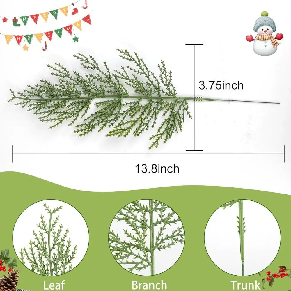 Christmas Faux Cedar Stems - Artificial Greenery Pine Picks for Wreaths, Holiday Crafts & Decorations