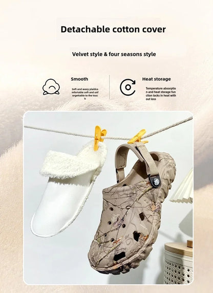 Winter Men’s Garden Clogs – Plush Fur Slippers & Fluffy Outdoor Slides for Couples