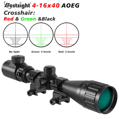4-16x40 AOE Hunting Riflescope — Red & Green Illuminated Dot Scope for Airsoft & Sniper Rifles