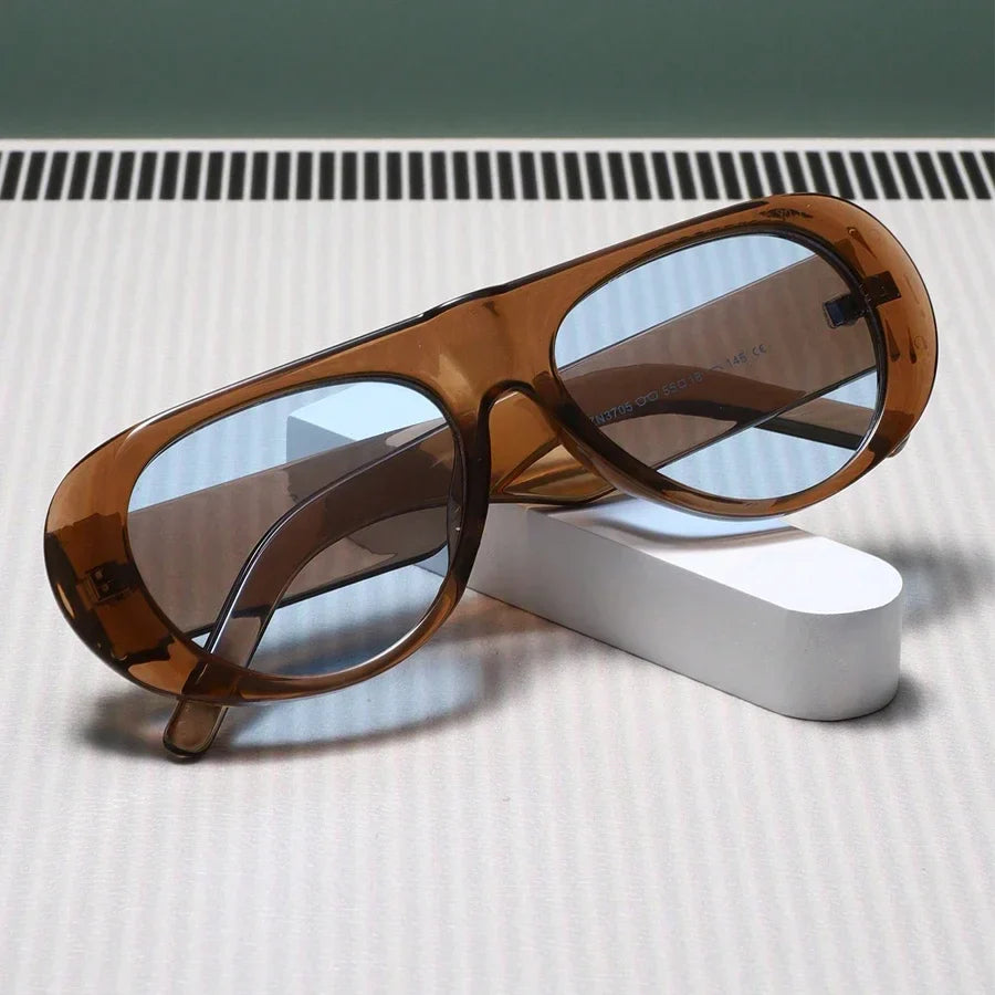 Fashion Retro Oval Large Frame Sunglasses — Minimalist Design UV-Resistant Eyewear for Women
