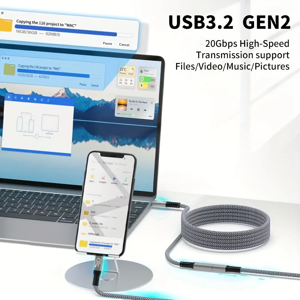 10ft USB-C Extension Cable – 240W Fast Charging, 20Gbps Data Transfer, 4K Video Compatible with USB-C 3.2 Devices