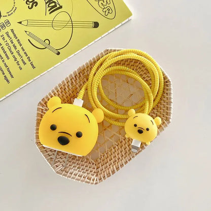 Cute Cartoon Cable Protector Set for iPhone/iPad Charger - 18W/20W Charger Protection, Spring Cable Winder Accessories (4Pcs/set)