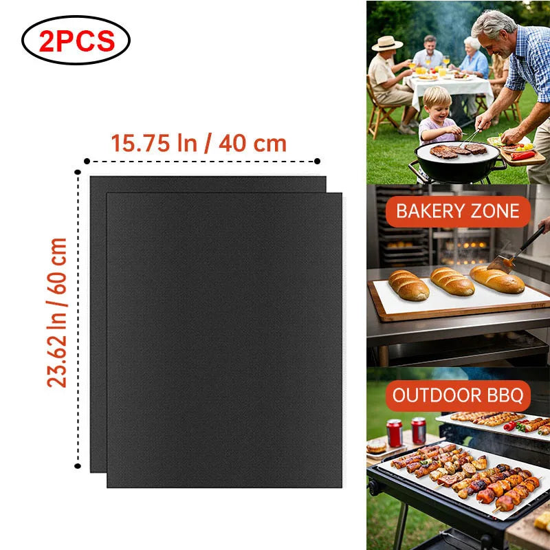 60x40cm Non-Stick BBQ Grill Mat - Heat Resistant Reusable Baking Sheet for Easy Cooking, Grilling & Outdoor Barbecue