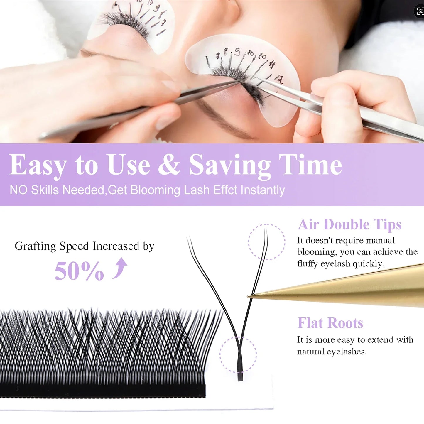 Wendy Lashes YY Shape Eyelash Extensions – Automatic Flowering W-Shape 3D-8D Premade Black Lashes