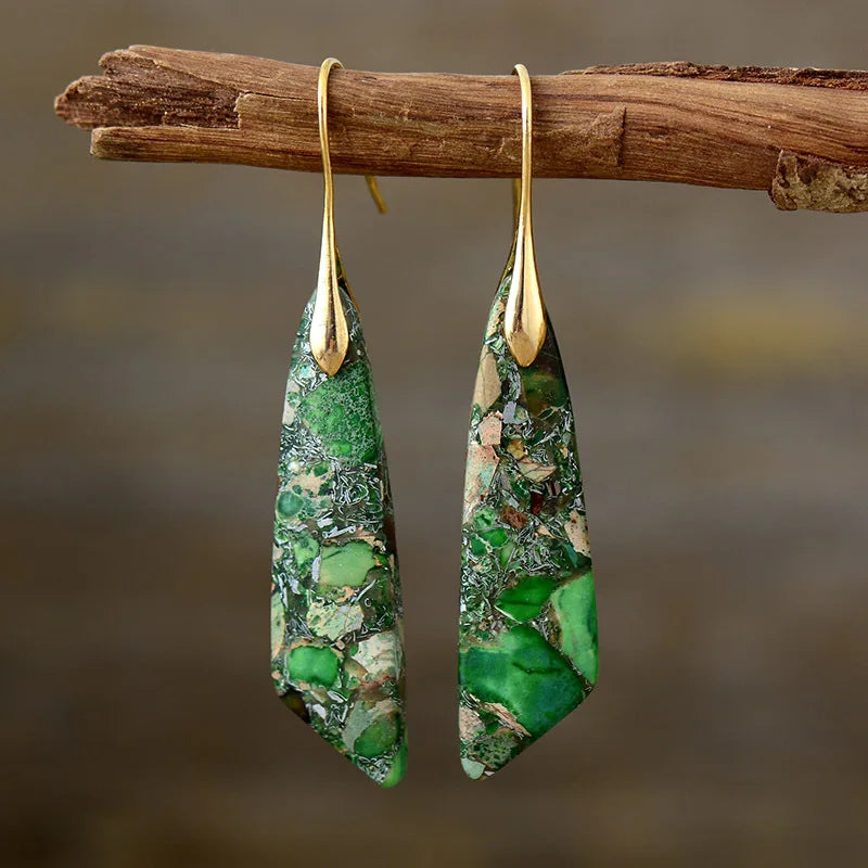 Bohemian Natural Stone Geometric Earrings - Luxury Emperor Stone Pendant Jewelry for Women