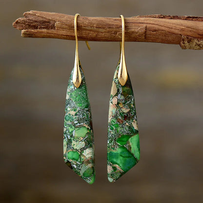 Bohemian Natural Stone Geometric Earrings - Luxury Emperor Stone Pendant Jewelry for Women