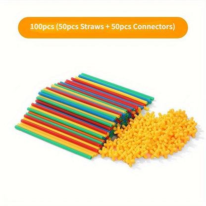 Straw Builder Construction Toy Set - Interlocking Plastic Tube Building Blocks for Kids Engineering & Creative Play