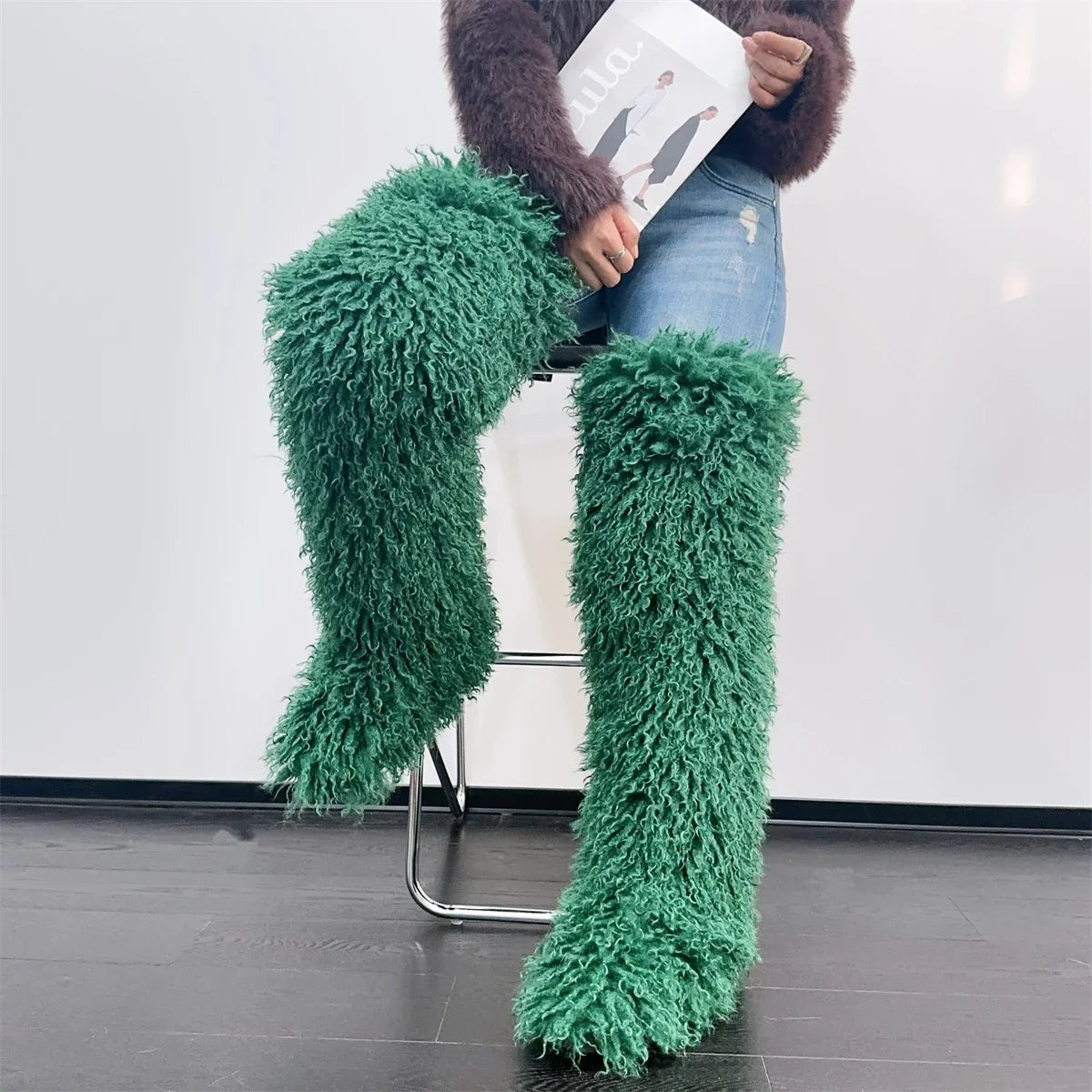 Women’s Faux Mongolian Fur Thigh High Boots - Winter Warm Plush Lined Fashion Boots for Cold Weather